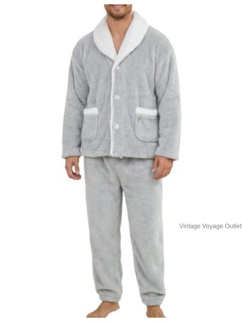 Men's Button Down Pajama Set Fleece 2 Piece Lounge Sleepwear Flannel Pjs